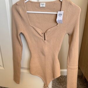 Abercrombie&Fitch Ribbed Tan Long Sleeve Bodysuit